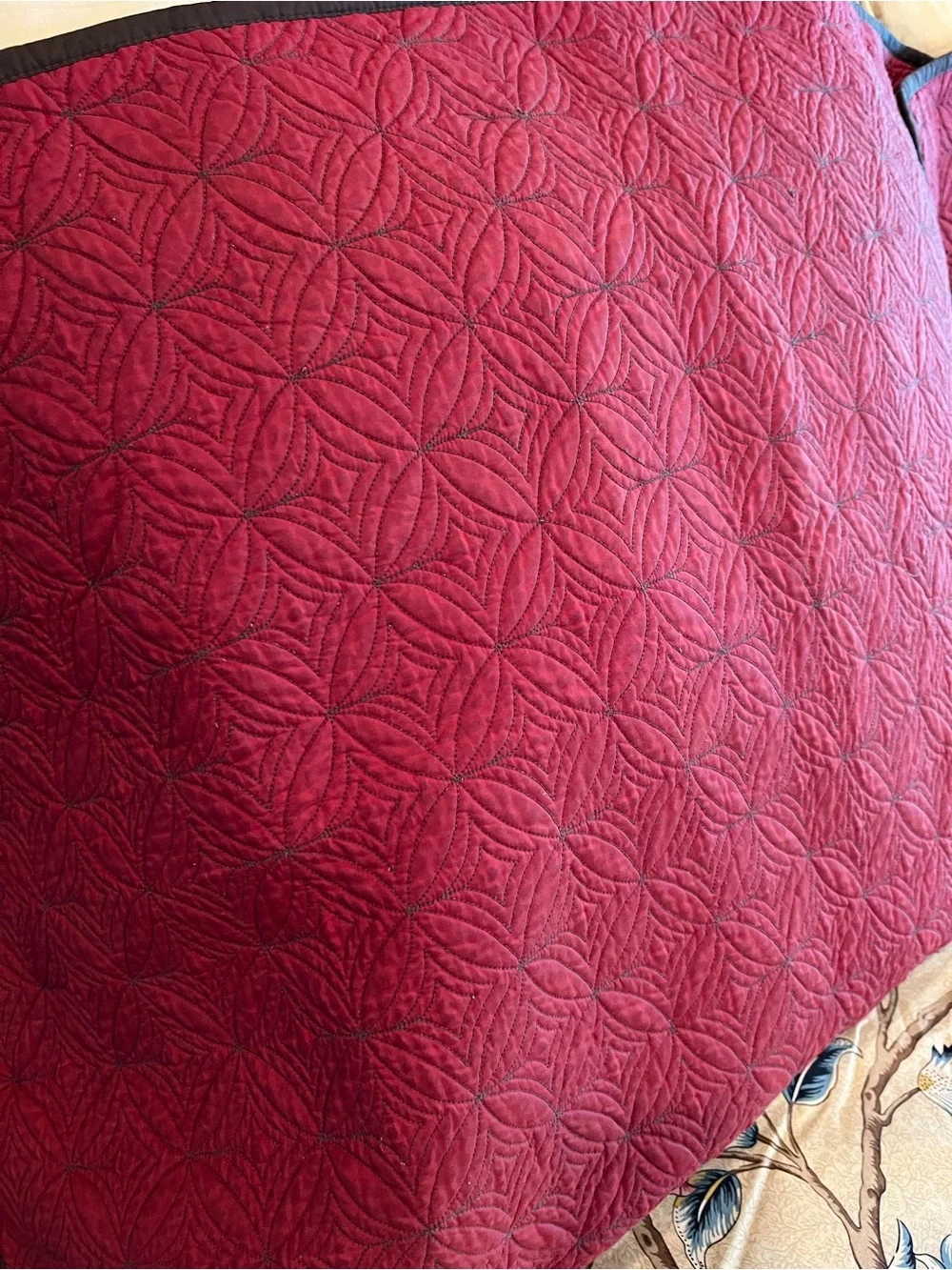 Restoration Hardware Quilted Silk Pillow Shams (2) King Curved Diamonds Rust Red